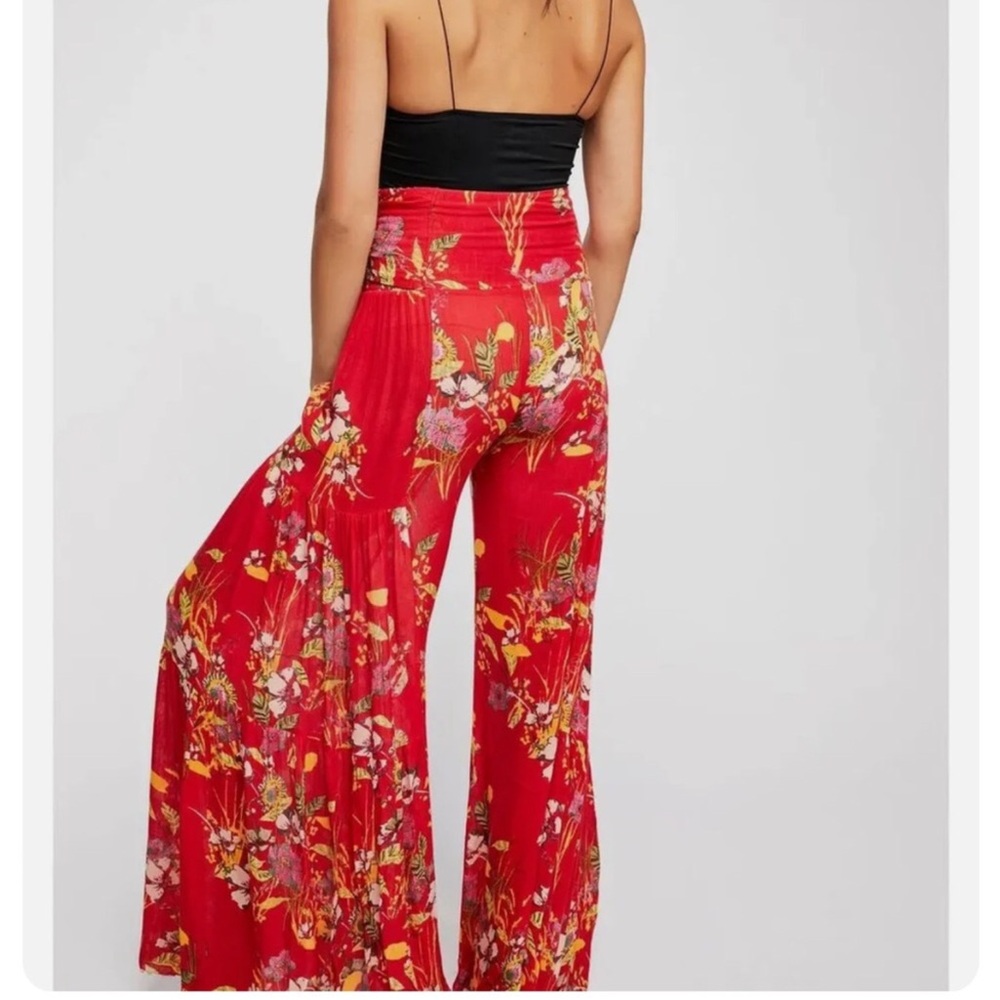 Free People FP One Aloha Floral Printed Wide Leg Flare Loose Pant M Tie Boho - Picture 3 of 10